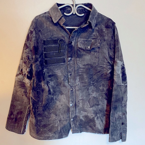 🦊 FOX & VIXEN || HANDMADE VINTAGE || Black Waxed Acid-washed Long Sleeve Jacket - Picture 3 of 16